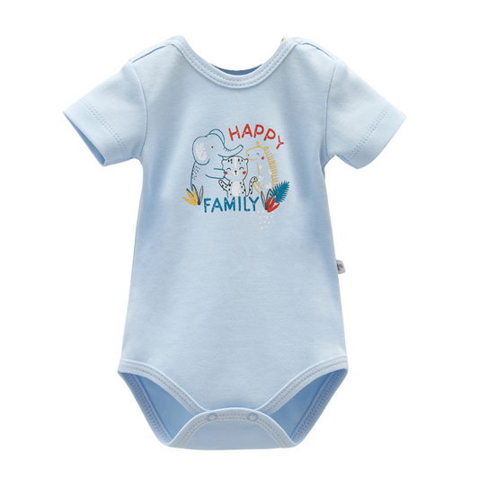 8207 Baby Boy Bodysuit with Short Sleeves & Happy Family Print – 100% Cotton | 0–9 Months | Made in Turkey