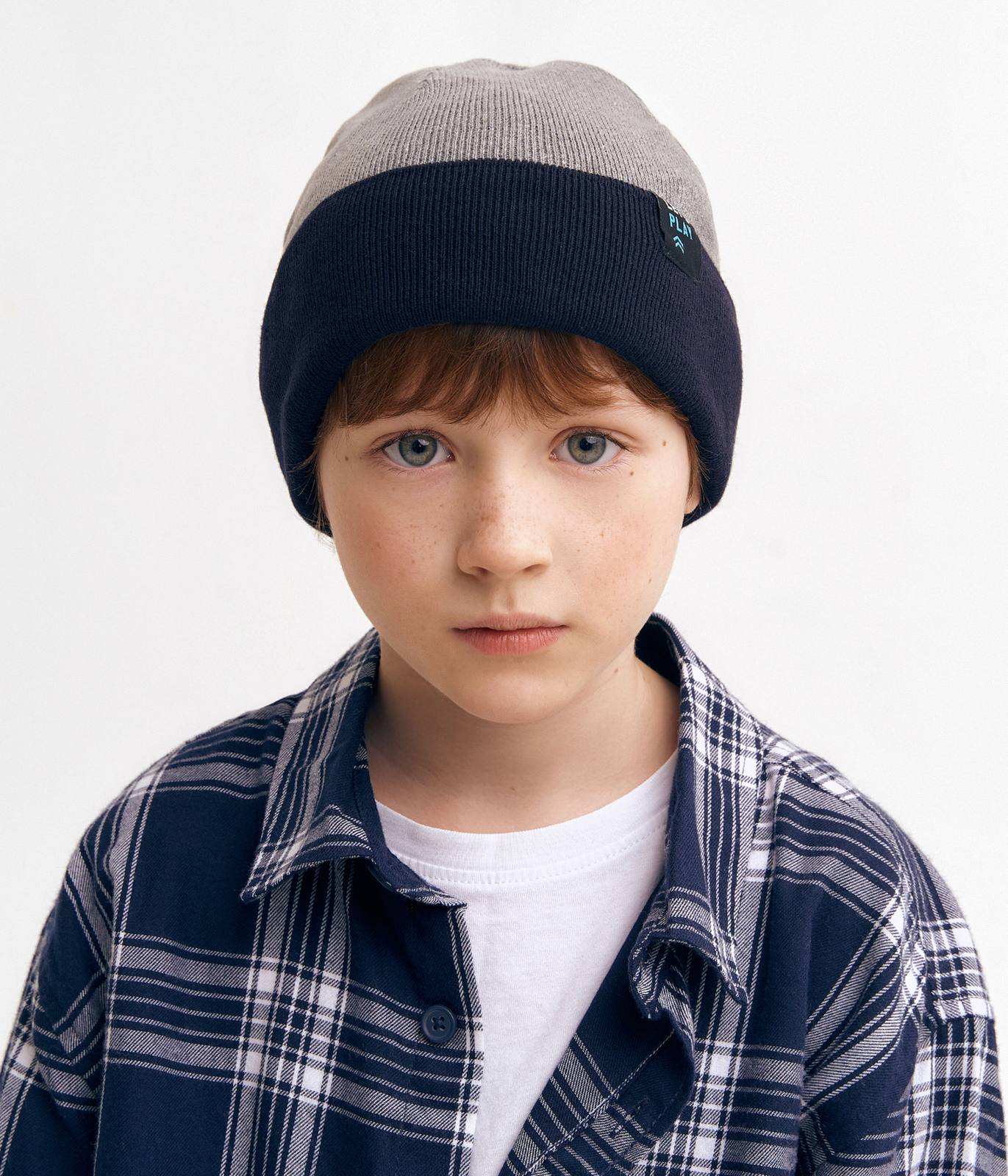 11677 Boys' Reversible Double-Layer Knit Cotton Beanie 🌀 Two-Color | Spring & Autumn | Size 54–56 (Ages 6–12)