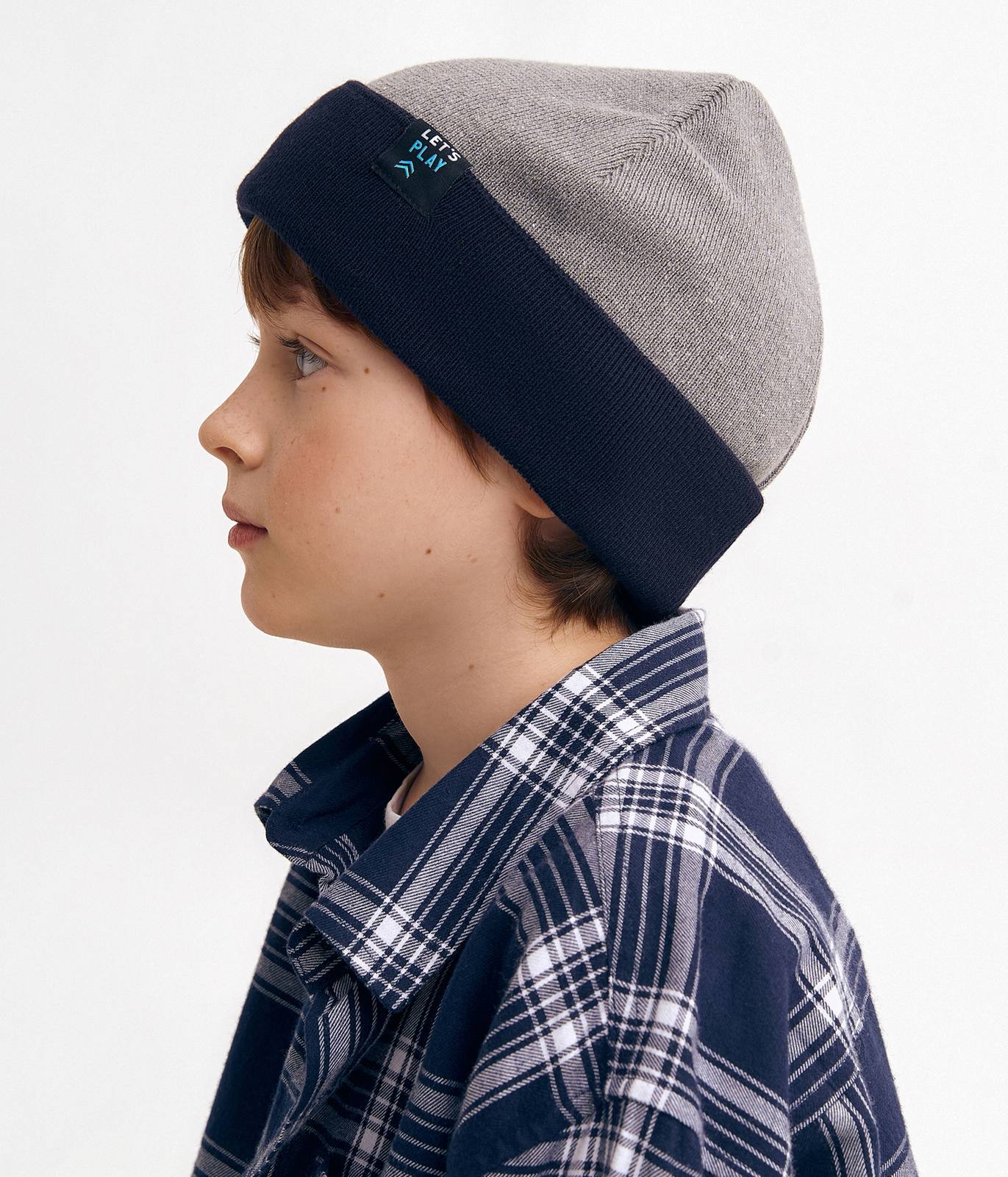 11677 Boys' Reversible Double-Layer Knit Cotton Beanie 🌀 Two-Color | Spring & Autumn | Size 54–56 (Ages 6–12)