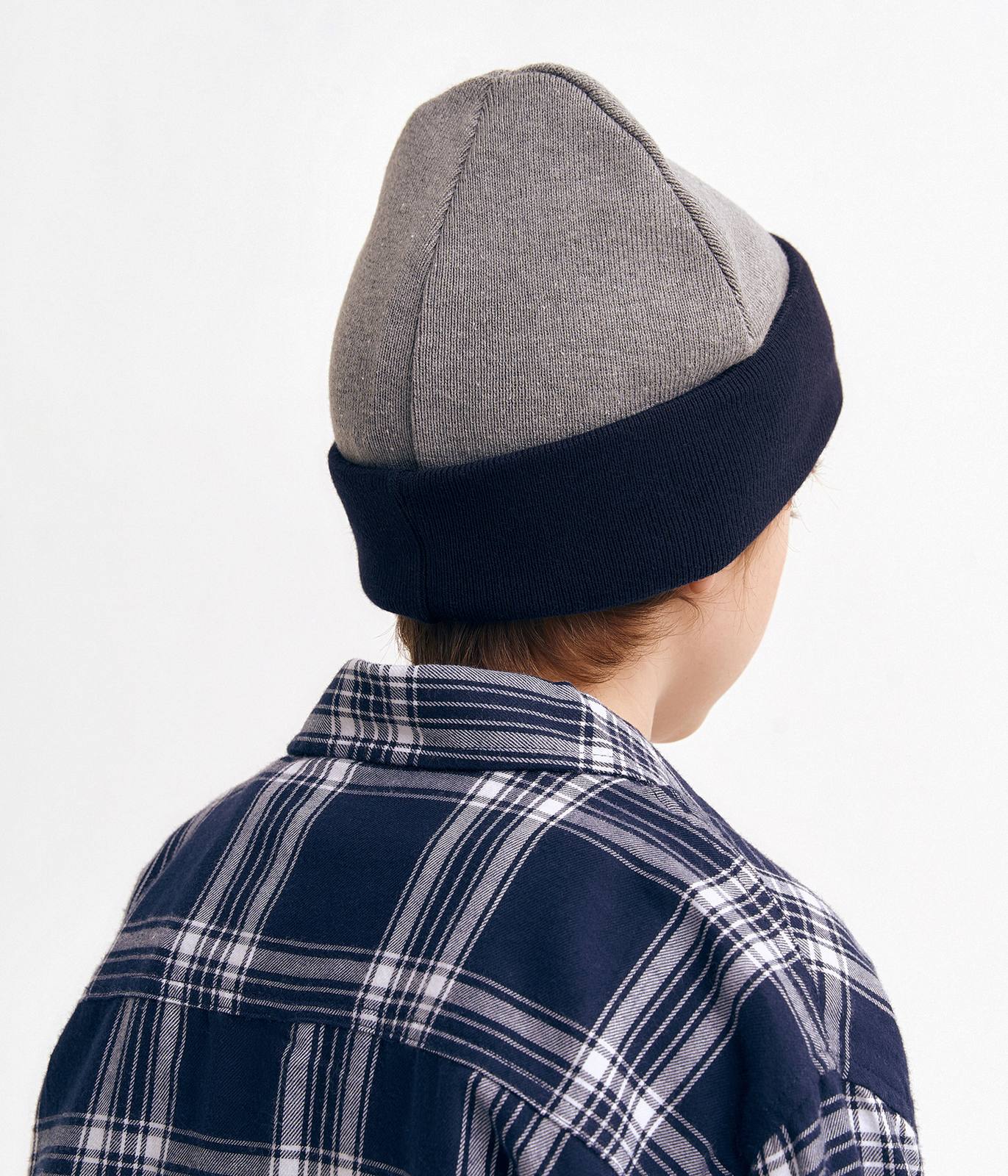11677 Boys' Reversible Double-Layer Knit Cotton Beanie 🌀 Two-Color | Spring & Autumn | Size 54–56 (Ages 6–12)