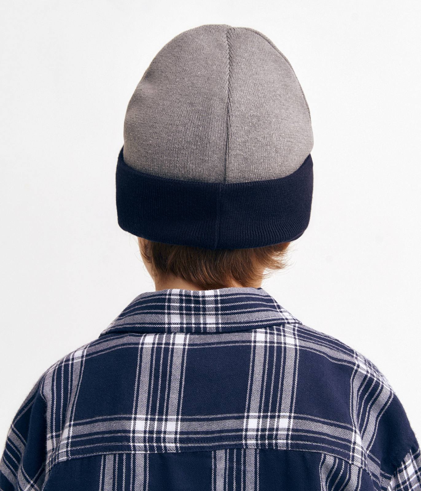 11677 Boys' Reversible Double-Layer Knit Cotton Beanie 🌀 Two-Color | Spring & Autumn | Size 54–56 (Ages 6–12)