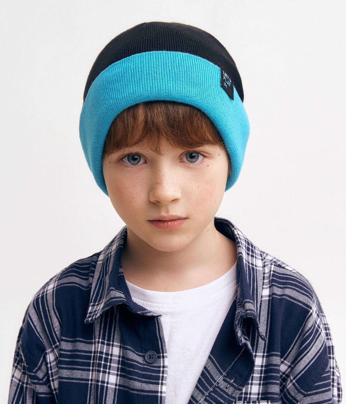 11677 Boys' Reversible Double-Layer Knit Cotton Beanie 🌀 Two-Color | Spring & Autumn | Size 54–56 (Ages 6–12)