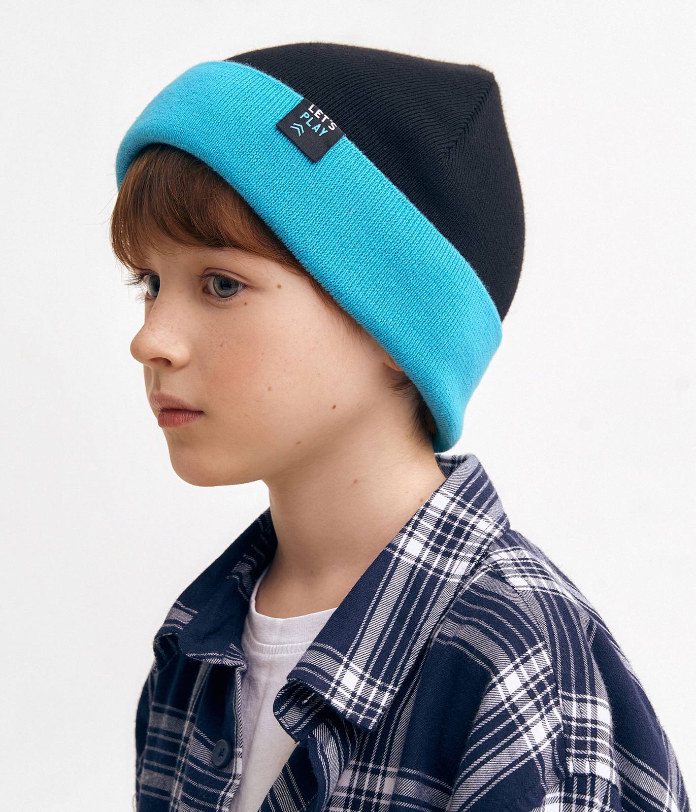 11677 Boys' Reversible Double-Layer Knit Cotton Beanie 🌀 Two-Color | Spring & Autumn | Size 54–56 (Ages 6–12)