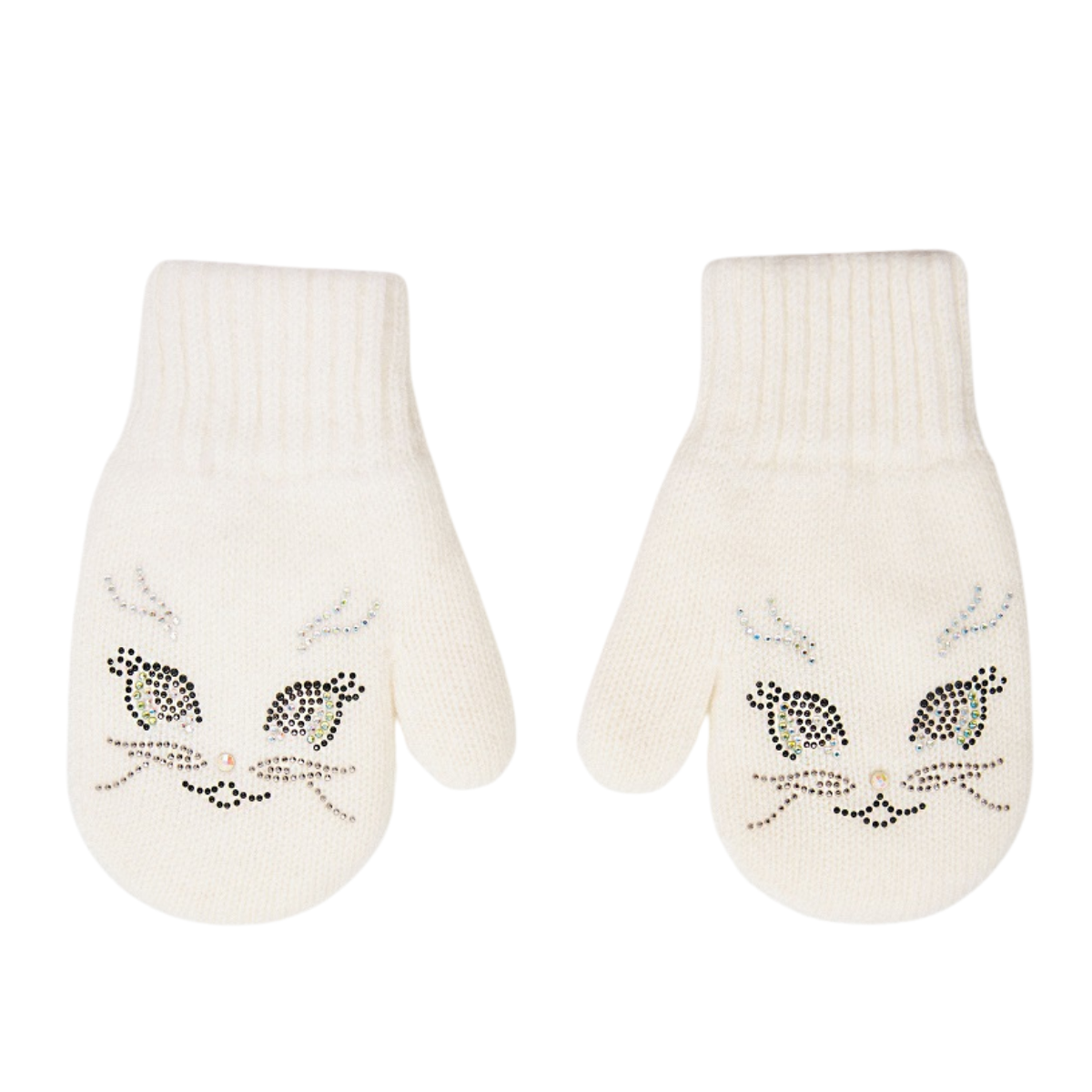 11457  Kids Girls’ Winter Mittens | Double-Layer | Cat Face Design | Wool & Cashmere | Ages 2–6