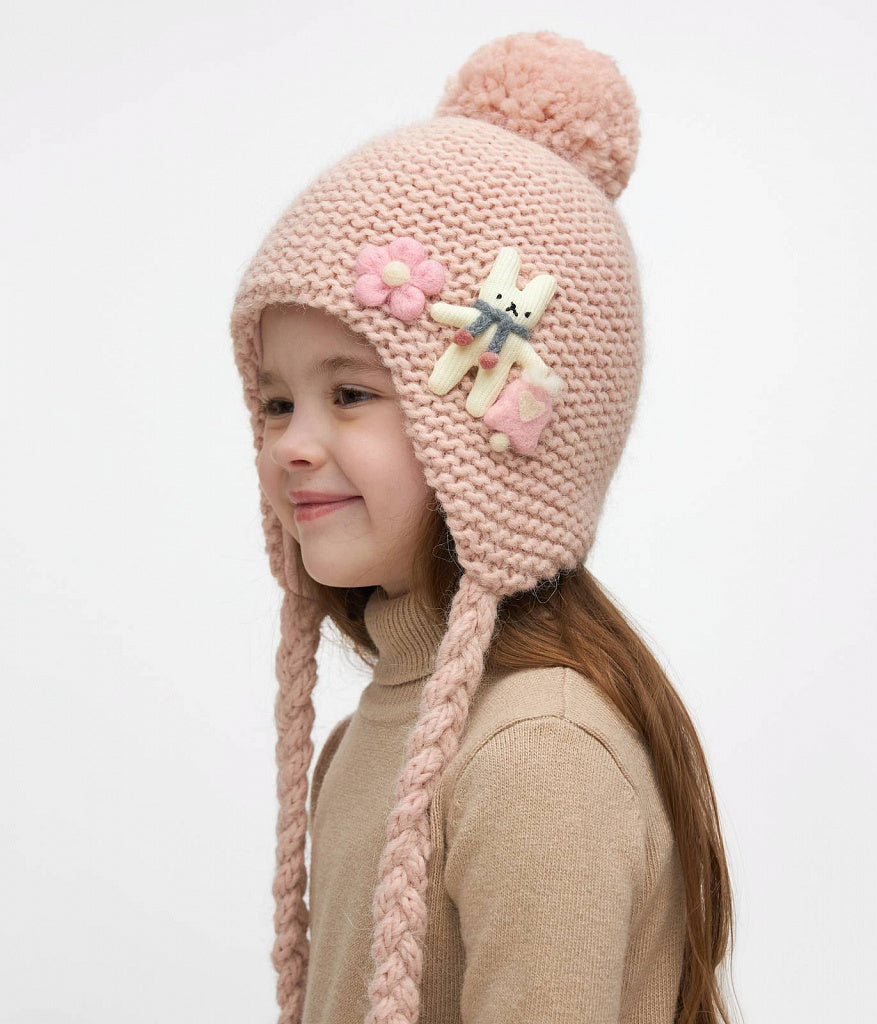 11273 Girls’ Winter Hat with Tie Strings | 18–36 Months | Baby Alpaca, Wool, Cotton Lining