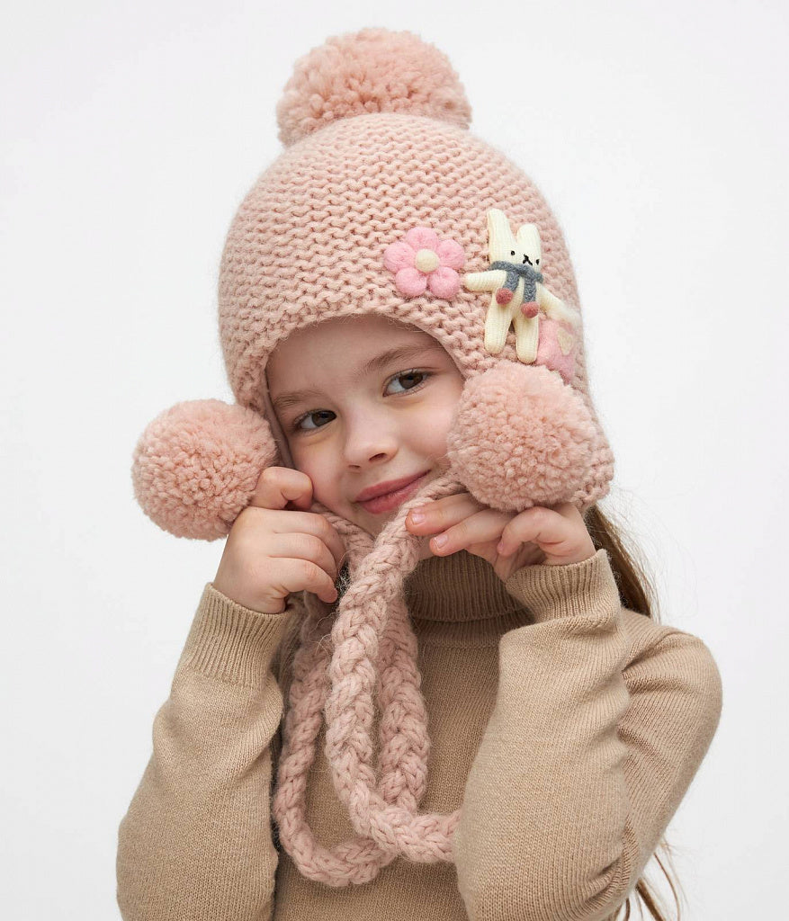 11273 Girls’ Winter Hat with Tie Strings | 18–36 Months | Baby Alpaca, Wool, Cotton Lining
