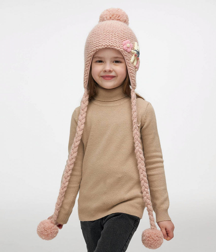 11273 Girls’ Winter Hat with Tie Strings | 18–36 Months | Baby Alpaca, Wool, Cotton Lining