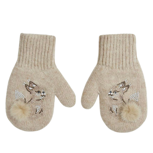 11348 Kids Girls’ Winter Mittens | Double-Layer | Squirrel Design | Wool & Cashmere | Ages 2–4