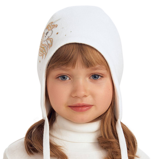 11718 Girls' Cotton Beanie with Unicorn & Crystal Stars ✨ 100% Cotton | Size 50–52 | Ages 18–36 Months | Spring & Autumn