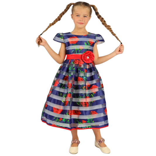 1624015 Girls’ Party Dress | Midi Skirt, Back Bow & 100% Cotton Lining | Ages 3–7