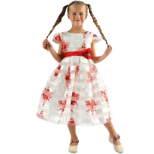 1824038 Girls’ Party Dress | Midi Skirt, Back Bow & 100% Cotton Lining | Ages 3–7