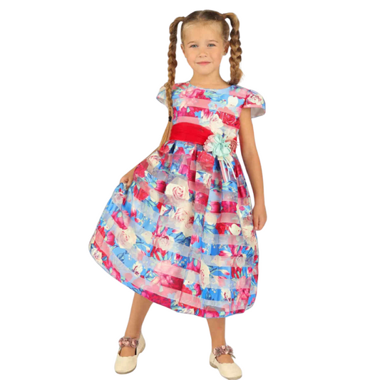 1924057 Girls’ Party Dress | Midi Skirt, Back Bow & 100% Cotton Lining | Ages 3–7