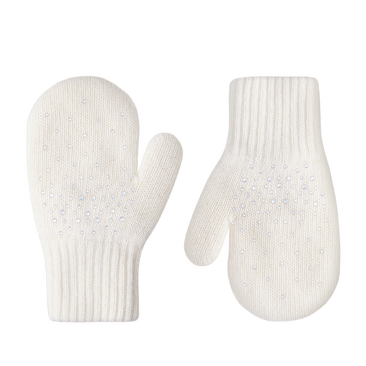 10367 Girls’ Winter Mittens | Double-Layer | Rhinestone Design | Wool & Cashmere | Ages 2–6
