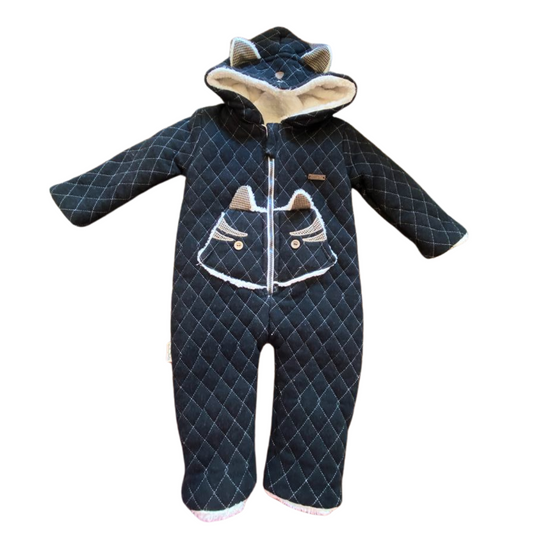 Baby Girl Jumpsuit with Plush Lining and Cat Print | 0-6 Months | Made in Turkey