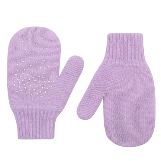 10367 Girls’ Winter Mittens | Double-Layer | Rhinestone Design | Wool & Cashmere | Ages 2–6