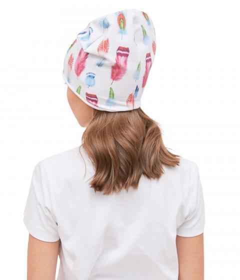 81136 Girls' Beanie with Watercolor Feather Print 🌈 Cotton Blend | Size 54–56 | Ages 6–12 | Spring & Summer