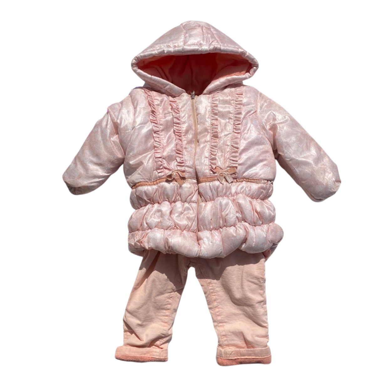 3123 Baby Girls 3-Piece Warm Set | 100% Cotton | Fleece-Lined Jacket, Sweatshirt & Pants | 6–18 Months | Made in Turkey | Fall/Winter