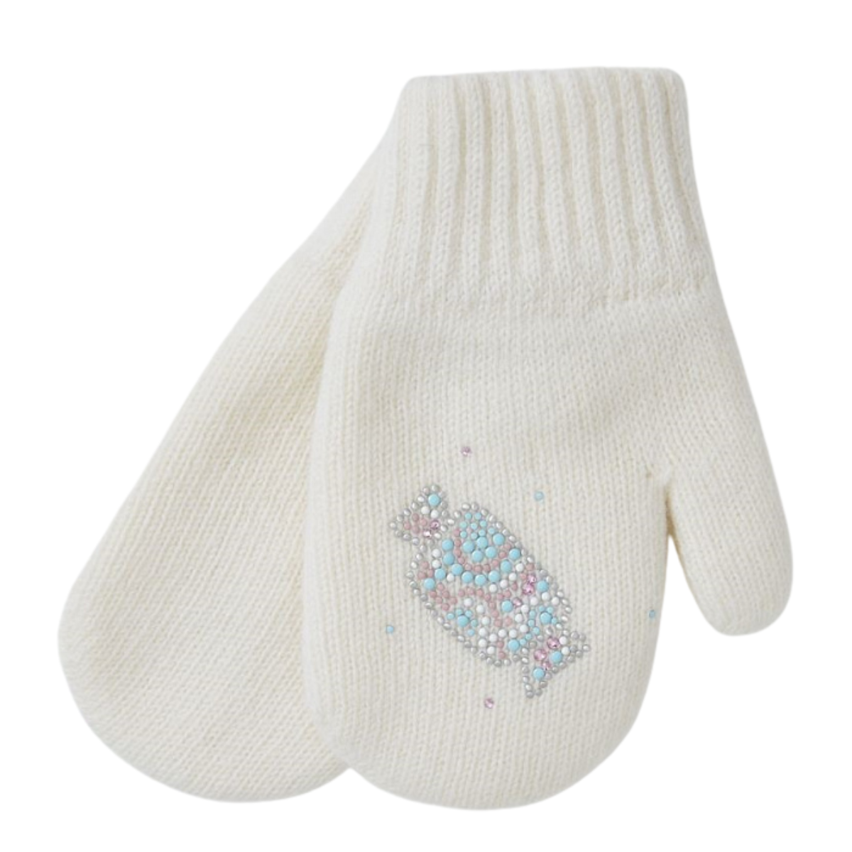 11414 Girls’ Winter Mittens | Double-Layer | Rhinestone Candy Design | Ages 4–6 Years