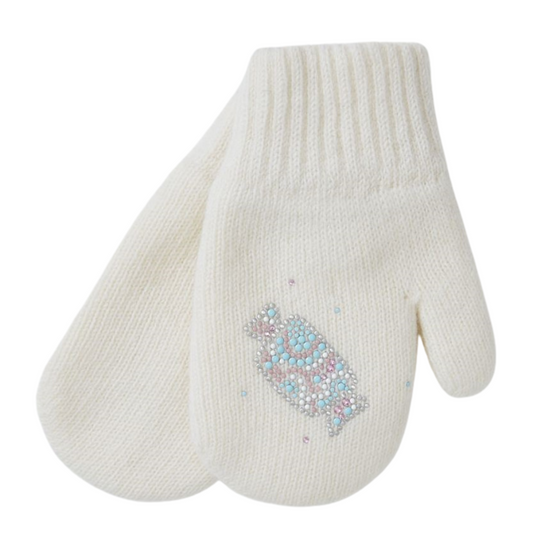 11414 Girls’ Winter Mittens | Double-Layer | Rhinestone Candy Design | Ages 4–6 Years