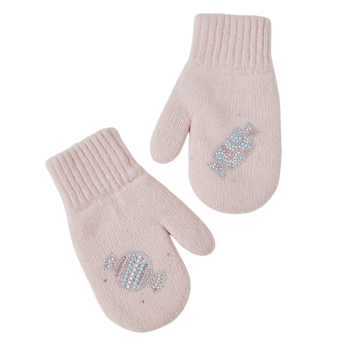 11414 Girls’ Winter Mittens | Double-Layer | Rhinestone Candy Design | Ages 4–6 Years