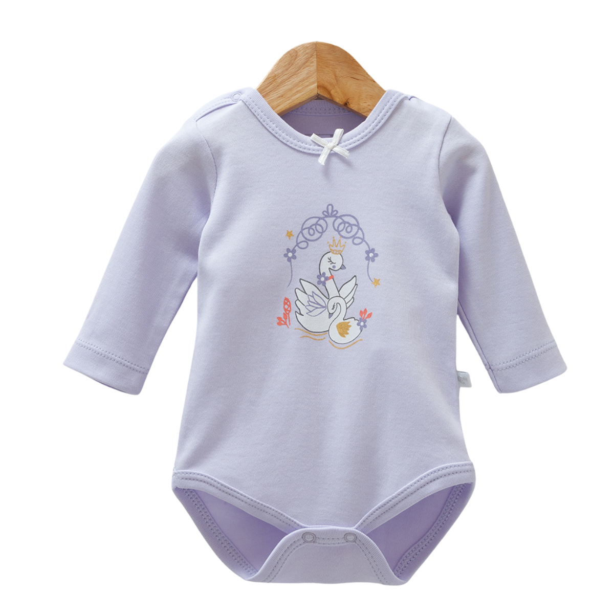 8525 Caramell Newborn Baby Girl Bodysuit with Long Sleeves – "Swan" Print | 100% Cotton | Turkey | Sizes 0–9M