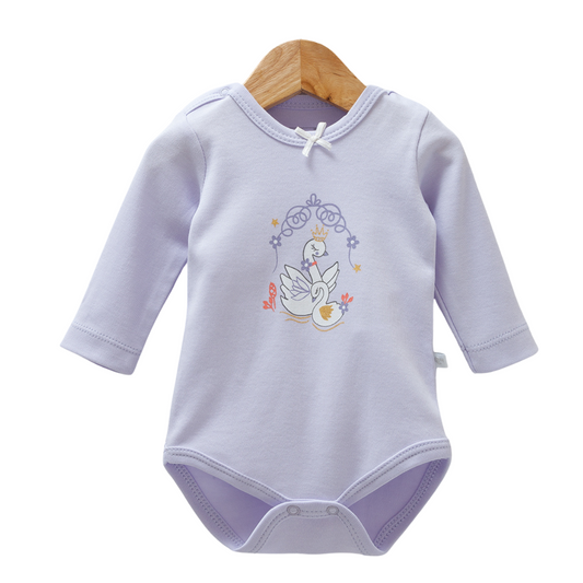 8525 Caramell Newborn Baby Girl Bodysuit with Long Sleeves – "Swan" Print | 100% Cotton | Turkey | Sizes 0–9M
