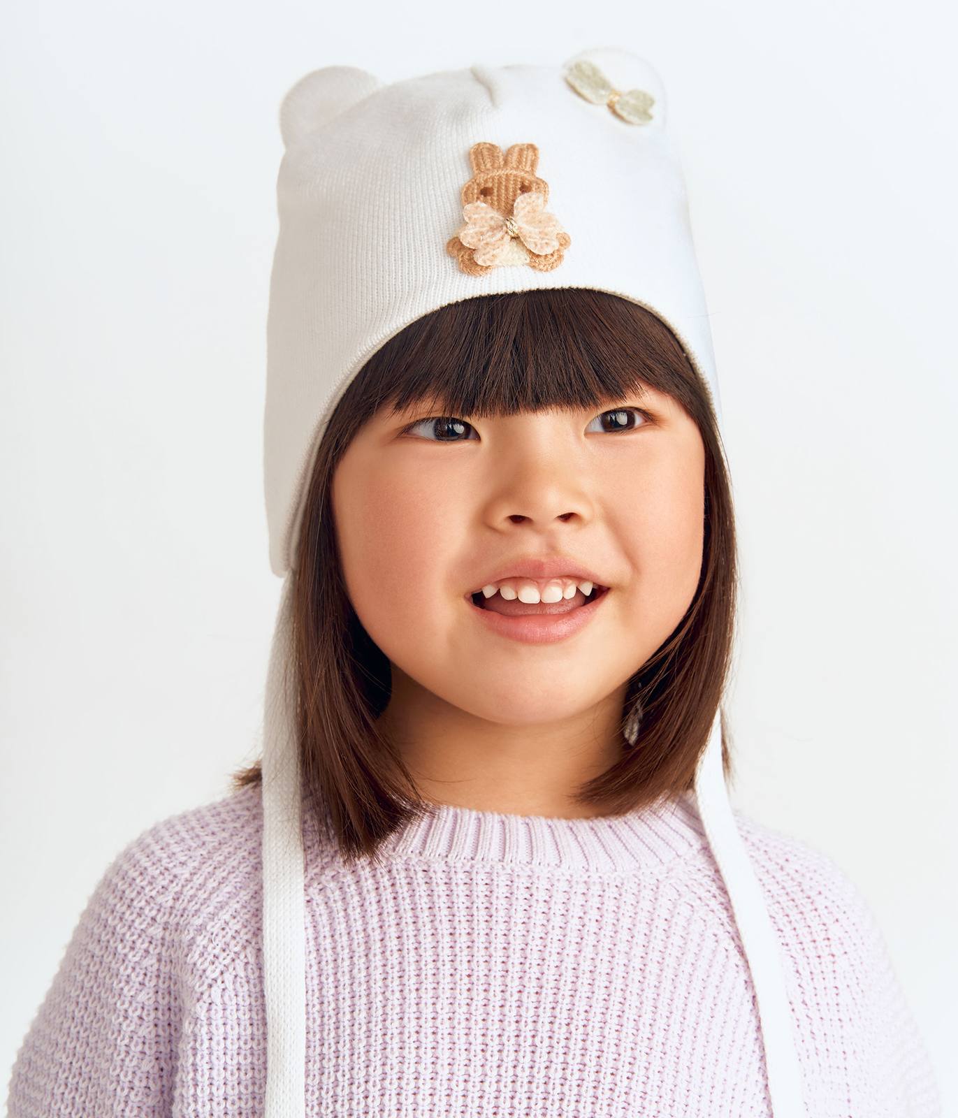 11722 Girls' Baby Beanie with 3D Teddy & Bows 🎀 100% Cotton | Size 48–50 | Ages 9–18 Months | Spring & Autumn