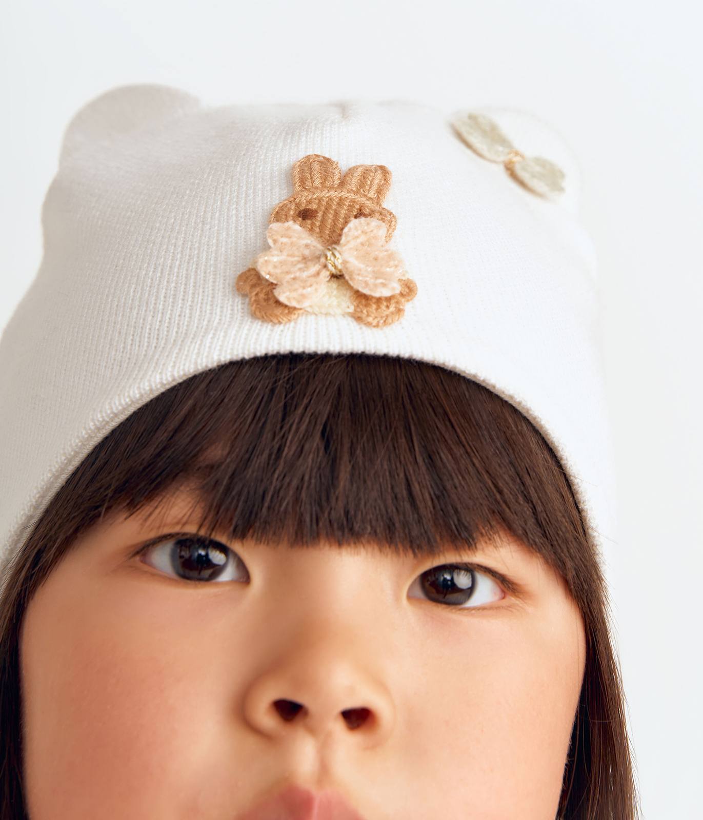 11722 Girls' Baby Beanie with 3D Teddy & Bows 🎀 100% Cotton | Size 48–50 | Ages 9–18 Months | Spring & Autumn