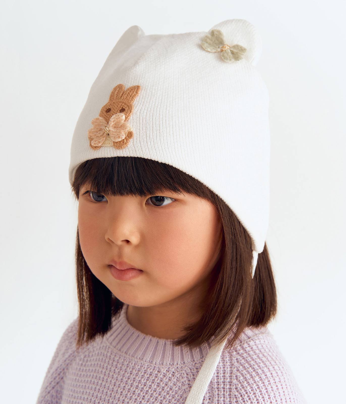 11722 Girls' Baby Beanie with 3D Teddy & Bows 🎀 100% Cotton | Size 48–50 | Ages 9–18 Months | Spring & Autumn