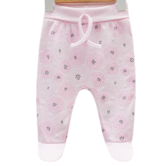 7951 Girls' 100% Cotton Pants – "Dandelion Dreams" Print | Pink, Yellow, Mint | Footed (0-6M) / Open-Foot (6-9M) | Spring | 0-9 Months | Turkey