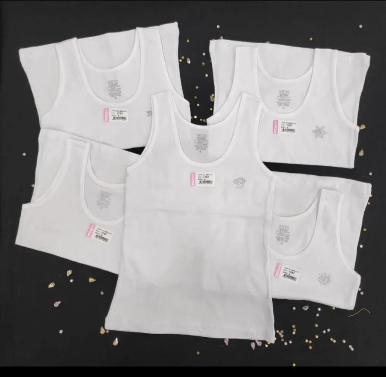 1787 Girls’ White Tank Top with Rhinestone Emblem – 95% Cotton, 5% Elastane | Wide Straps | Price per 1 pc.