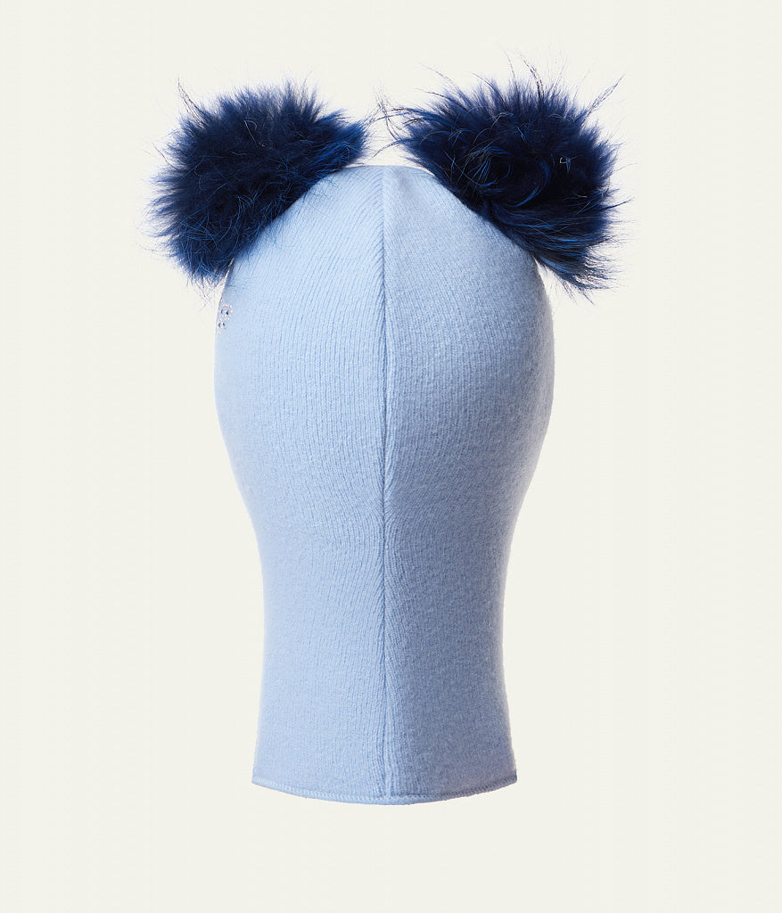 70384 Girls’ Winter Knitted Balaclava with Two Natural Fur Pom-Poms & Rhinestone Design | 50–52, 52–54, 54–55 cm | Ages 18–30M, 3–4, 5–6 Years