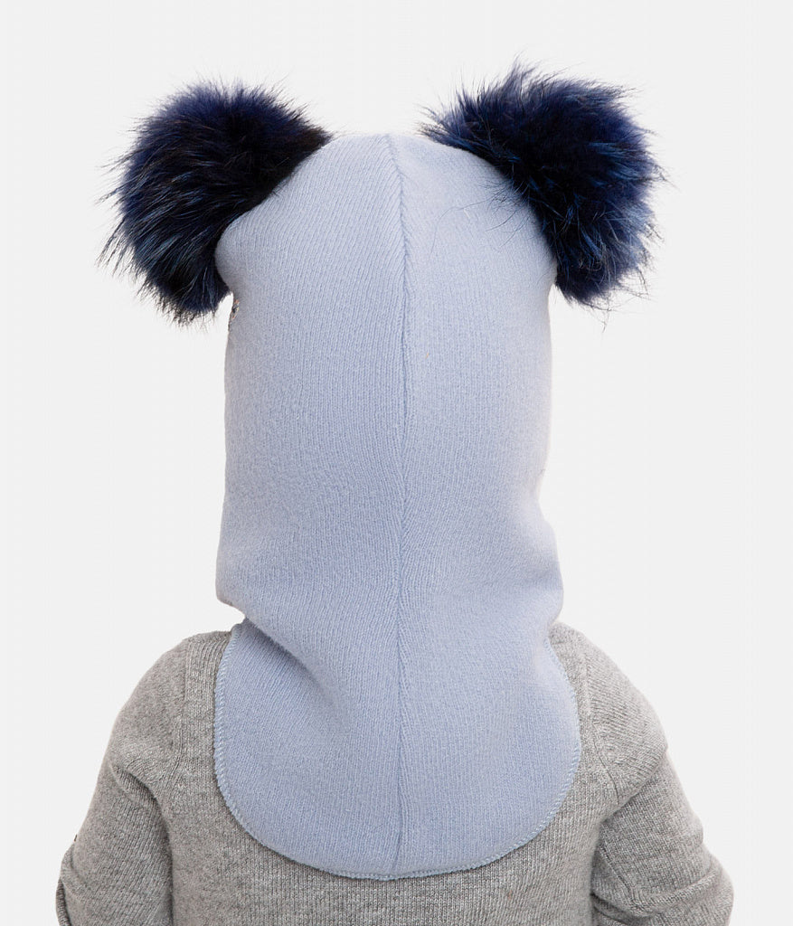 70384 Girls’ Winter Knitted Balaclava with Two Natural Fur Pom-Poms & Rhinestone Design | 50–52, 52–54, 54–55 cm | Ages 18–30M, 3–4, 5–6 Years