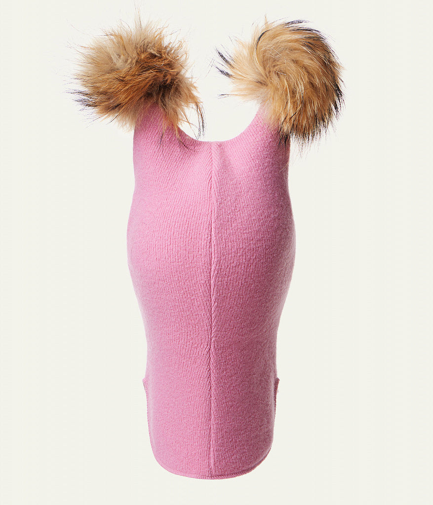 60302 Girls’ Knitted Winter Balaclava with Double Natural Fur Pom-Poms & Teddy Bear Design | 9–18 Months, 18–30 Months, 3–4, 5-6 Years (48–54 cm)
