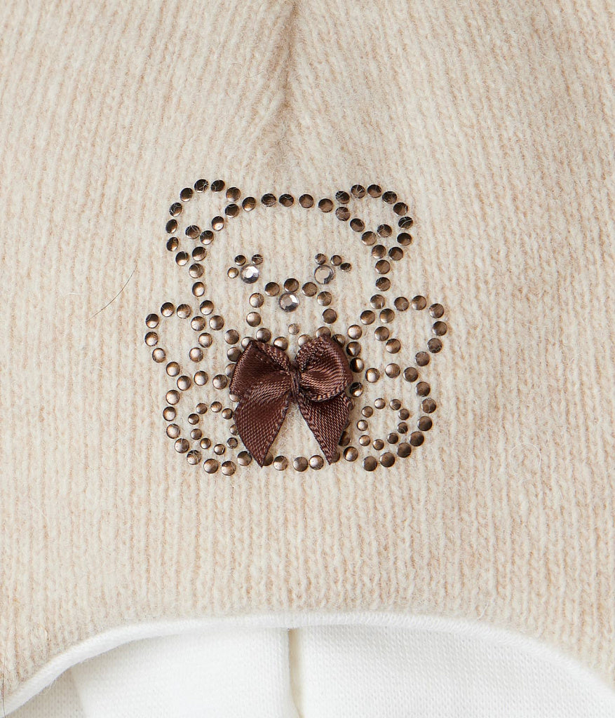 60302 Girls’ Knitted Winter Balaclava with Double Natural Fur Pom-Poms & Teddy Bear Design | 9–18 Months, 18–30 Months, 3–4, 5-6 Years (48–54 cm)