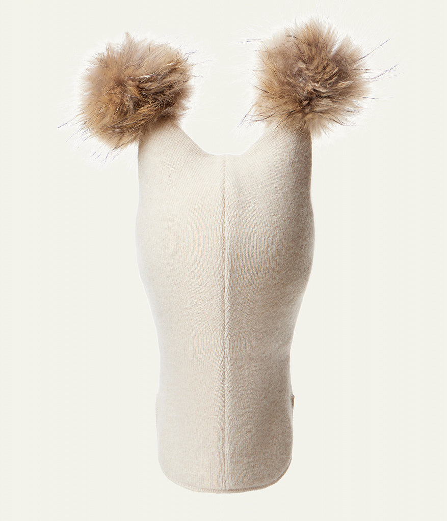 60302 Girls’ Knitted Winter Balaclava with Double Natural Fur Pom-Poms & Teddy Bear Design | 9–18 Months, 18–30 Months, 3–4, 5-6 Years (48–54 cm)