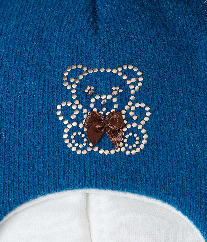 60302 Girls’ Knitted Winter Balaclava with Double Natural Fur Pom-Poms & Teddy Bear Design | 9–18 Months, 18–30 Months, 3–4, 5-6 Years (48–54 cm)