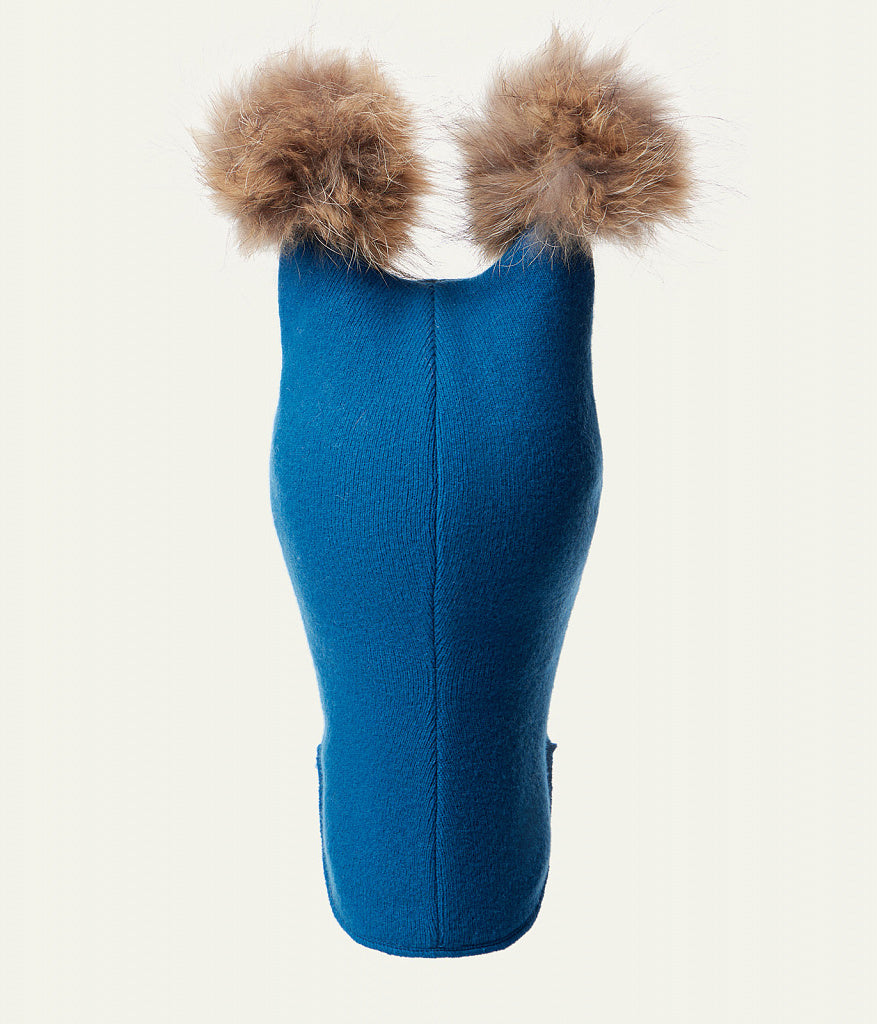 60302 Girls’ Knitted Winter Balaclava with Double Natural Fur Pom-Poms & Teddy Bear Design | 9–18 Months, 18–30 Months, 3–4, 5-6 Years (48–54 cm)