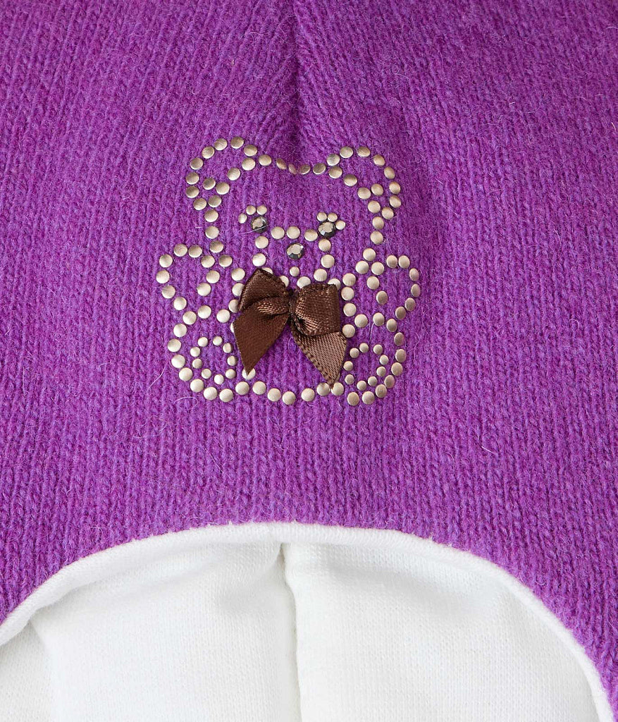 60302 Girls’ Knitted Winter Balaclava with Double Natural Fur Pom-Poms & Teddy Bear Design | 9–18 Months, 18–30 Months, 3–4, 5-6 Years (48–54 cm)