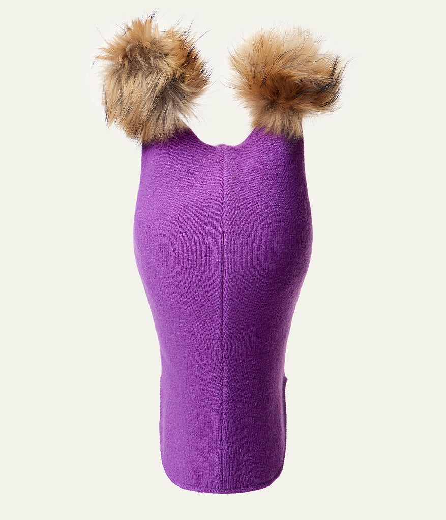 60302 Girls’ Knitted Winter Balaclava with Double Natural Fur Pom-Poms & Teddy Bear Design | 9–18 Months, 18–30 Months, 3–4, 5-6 Years (48–54 cm)