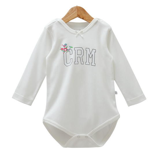 8526 Caramell Baby Girl Bodysuit with Long Sleeves – "CRM" Print | 100% Cotton | Turkey | Sizes 9–24M
