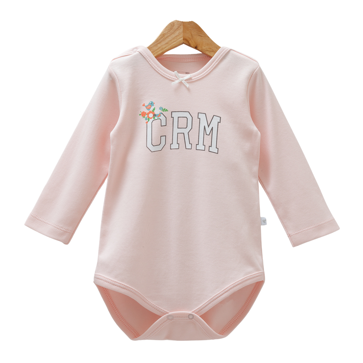 8526 Caramell Baby Girl Bodysuit with Long Sleeves – "CRM" Print | 100% Cotton | Turkey | Sizes 9–24M