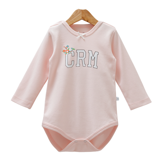 8526 Caramell Baby Girl Bodysuit with Long Sleeves – "CRM" Print | 100% Cotton | Turkey | Sizes 9–24M