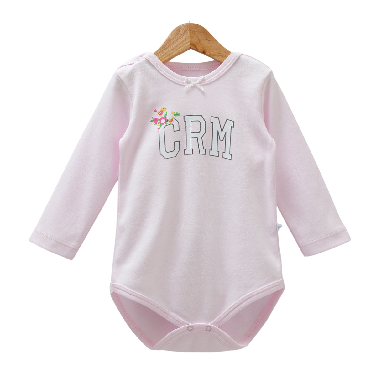 8526 Caramell Baby Girl Bodysuit with Long Sleeves – "CRM" Print | 100% Cotton | Turkey | Sizes 9–24M