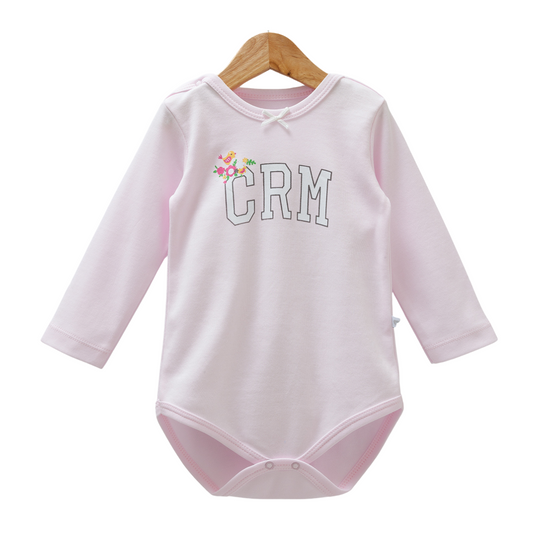 8526 Caramell Baby Girl Bodysuit with Long Sleeves – "CRM" Print | 100% Cotton | Turkey | Sizes 9–24M