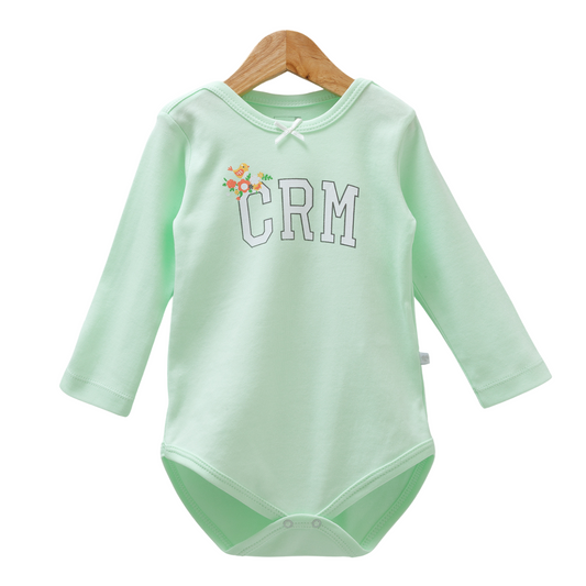8526 Caramell Baby Girl Bodysuit with Long Sleeves – "CRM" Print | 100% Cotton | Turkey | Sizes 9–24M