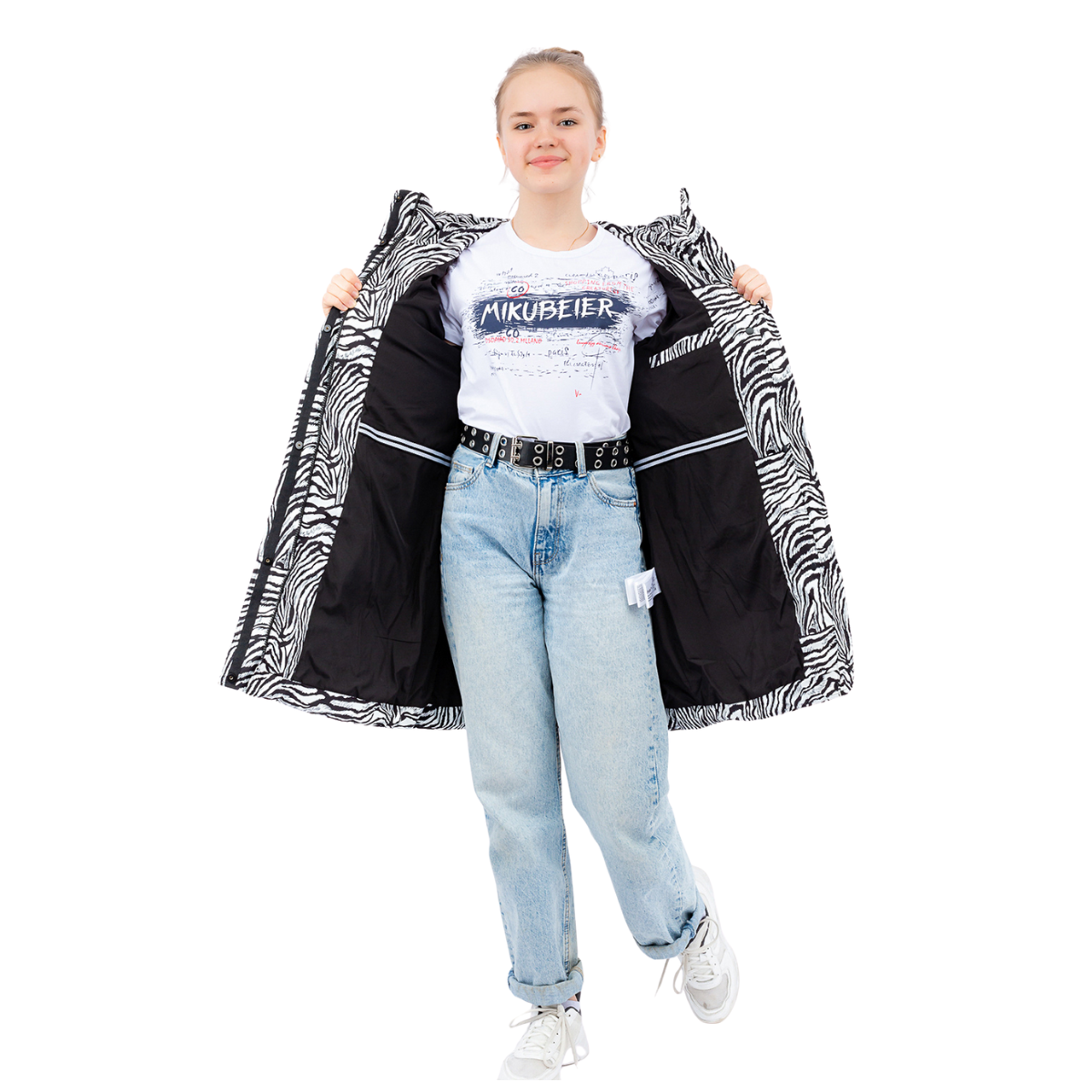 263  Girls’ Mid-Season Coat with Zebra Print – Waterproof & Windproof | Sizes 140–164 cm | Ages 9–15