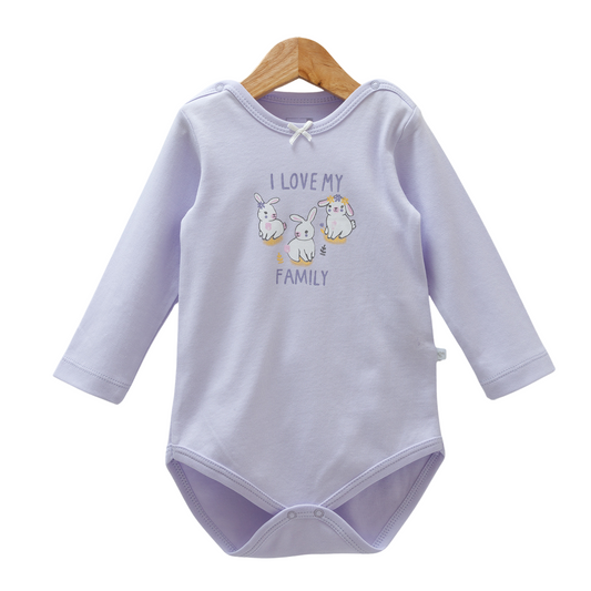 8527 Caramell Newborn Baby Girl Bodysuit with Long Sleeves – “I Love My Family” Print | 100% Cotton | Turkey | Sizes 9–24M