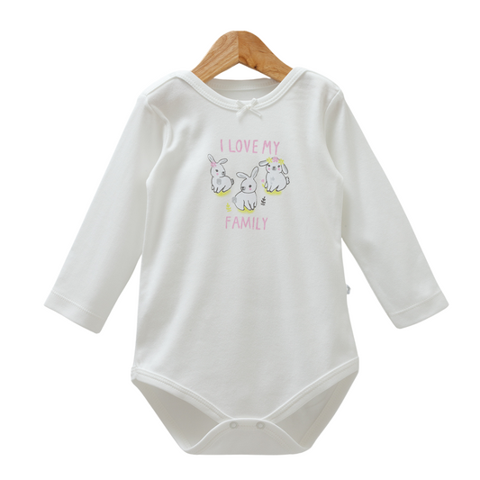 8527 Caramell Newborn Baby Girl Bodysuit with Long Sleeves – “I Love My Family” Print | 100% Cotton | Turkey | Sizes 9–24M