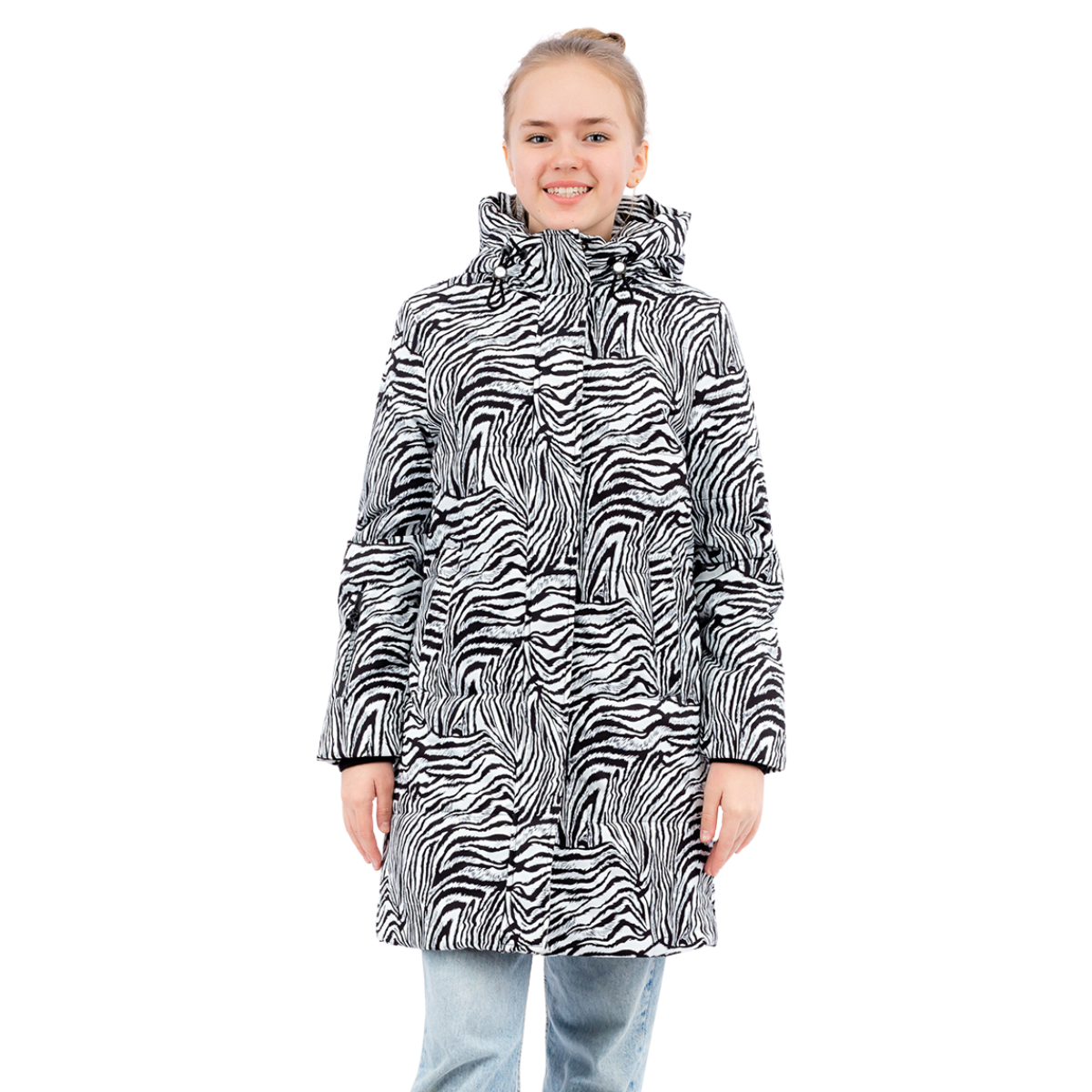 263  Girls’ Mid-Season Coat with Zebra Print – Waterproof & Windproof | Sizes 140–164 cm | Ages 9–15